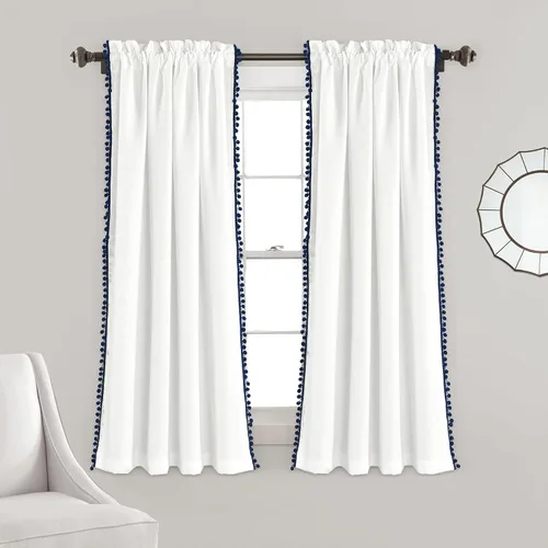 Miniatura 12 de Triangle Home Fashions - Panel de cortinas para vidrio con pompón para decoración de lujo