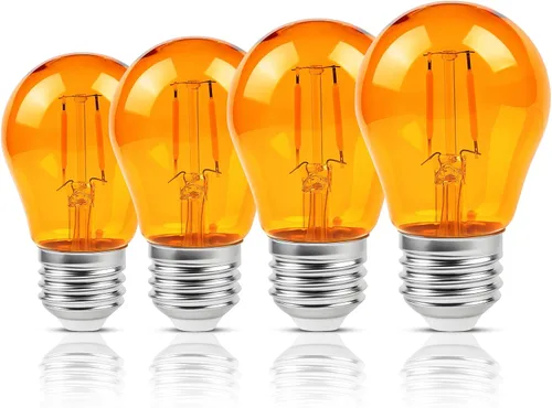KINUR Bombillas de luz ámbar, A15 2 W, 2000 K, bombillas cálidas equivalentes a 15 W, base E26 para dormir saludable paquete de 4