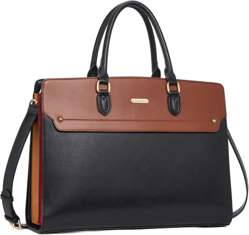 Telena Bolsa de mano para laptop para mujer, bolsa de hombro de 15.6 pulgadas, maletín de cuero para mujer, bolsas de mano de gran capacidad | 15.6