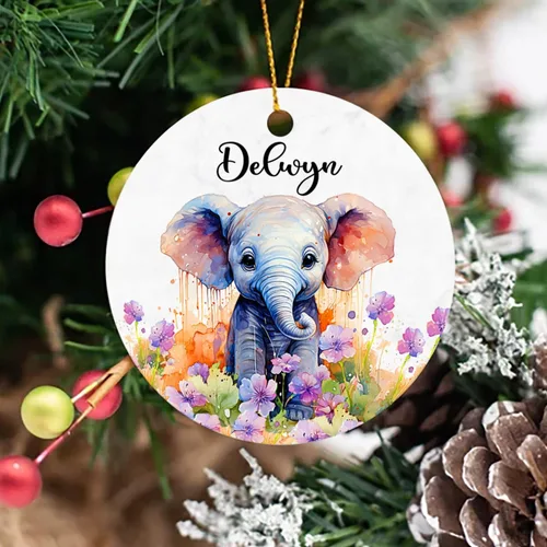 Miniatura 3 de Adorno de elefante de Navidad 2025, lindo adorno de elefante personalizado para árbol de Navidad, adornos de elefantes florales para bebés, regalos