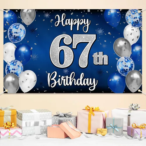 Miniatura 346 de Decoración de feliz cumpleaños 35, globo azul y plateado de 35 años, cartel grande de telón de fondo de cumpleaños, suministros para fiesta de 35th
