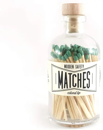 Vintage Apothecary Matches Green, Decorative Glass jar with Striker, Wooden Cork top, Candle Matches, matchsticks, Home Decor Gift