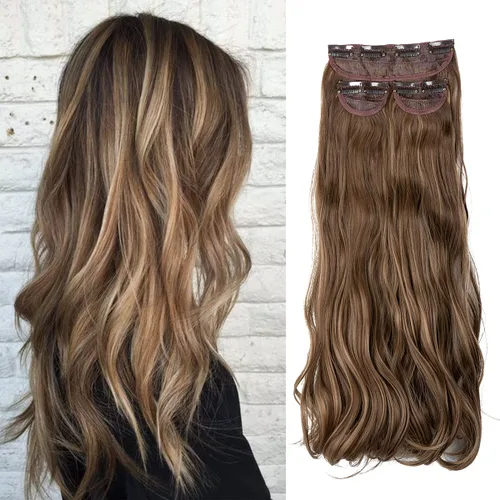 Miniatura 9 de Extensiones de cabello con pinzas, balayage, color marrón oscuro medio a rubio ceniza pálido, juego de 3 piezas, 16 pulgadas, 5.23 onzas, invisible