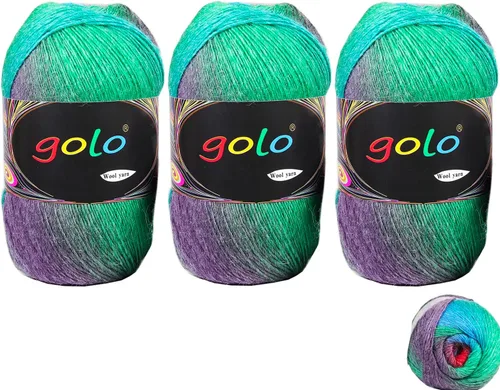 Miniatura 30 de Hilo de lana golo para tejer 200 yardas, hilo Cachemire multicolor arcoíris