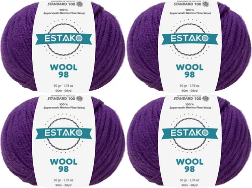 Miniatura 36 de Estako Lana 98 100% Lana Merina Superwash Lana Media Lana Lana Suave Tejido y Crochet Hilo 1.76 oz (50gr) 98 yds (295.3 ft) (6147 - Off White)