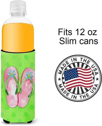 Miniatura 4 de Caroline's Treasures BB8220MUK - Chanclas color rosa con lunares verdes, ultra Hugger para latas delgadas, funda enfriadora de latas verdes, lavable