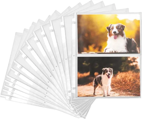 Samsill Paquete de 100 recambios de álbumes de fotos de 5 x 7, 100 imágenes, 3 anillas, página de fotos de 2 bolsillos para fotografías de 5 x 7,