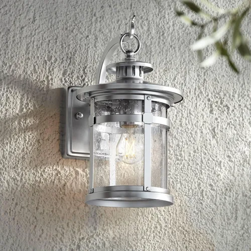 Franklin Iron Works Callaway - Lámpara de pared industrial moderna para exteriores, cromada, de 11 3/4 pulgadas, farol de cristal transparente para