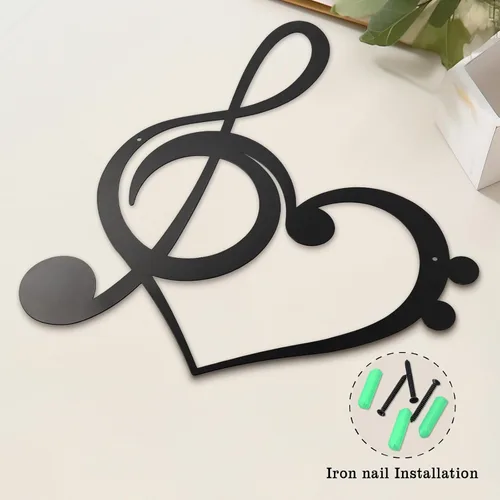 Miniatura 4 de KOYILTD Decoración de pared de metal negro con corazón, decoración de notas musicales, decoración de pared de corazón, arte de pared para sala