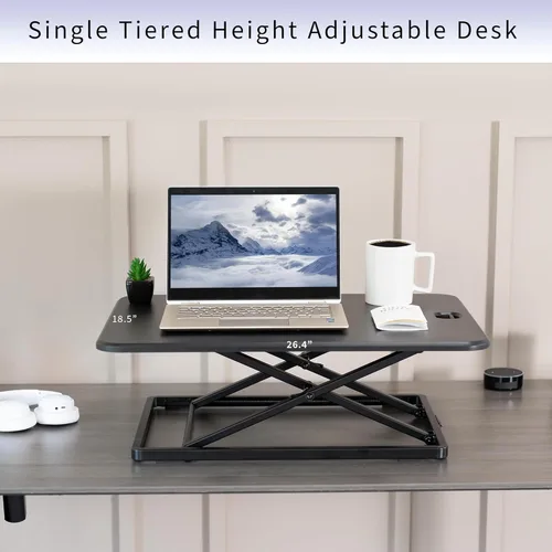 Miniatura 7 de VIVO Desk-V001J - Elevador de escritorio de pie ajustable en altura superior, ultra delgado, convertidor de escritorio compacto para monitor o Negro