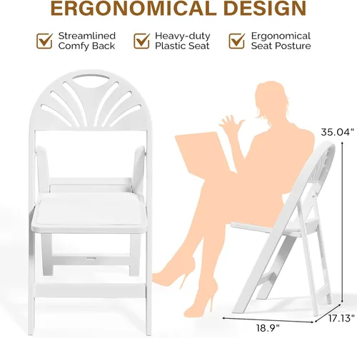 Miniatura 3 de VINGLI Silla plegable de plástico de resina blanca con asiento acolchado, silla de plástico plegable con capacidad de peso de hasta 350 libras