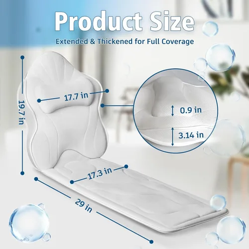 Miniatura 5 de Poemland Almohada de Baño de Lujo Gruesa de Cuerpo Completo y Cojín para Tina con Soporte para Cabeza, Cuello y Hombros para Relajación y Confort