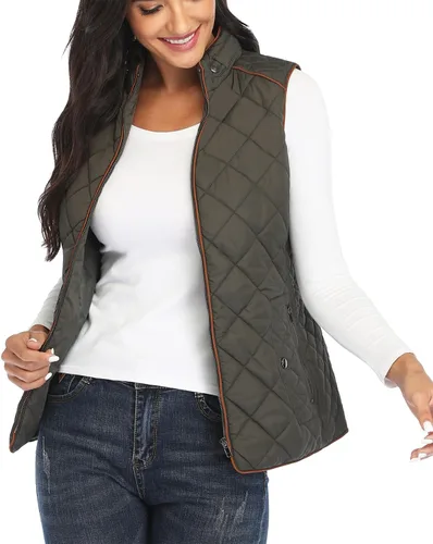 Miniatura 3 de Dilgul Chaleco acolchado para mujer, cuello alto, ligero, con cremallera, con bolsillos