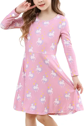 V.&GRIN Vestido de niña suave de manga larga floral twirly casual y vestido de fiesta para niños pequeños de 2 a 8 años