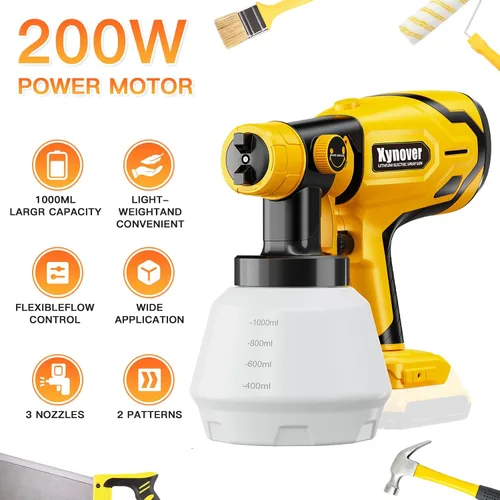 Miniatura 2 de Pulverizador de pintura inalámbrico para batería Dewalt de 20 V MAX, pistola de pintura en aerosol HVLP con motor sin escobillas y 4 boquillas