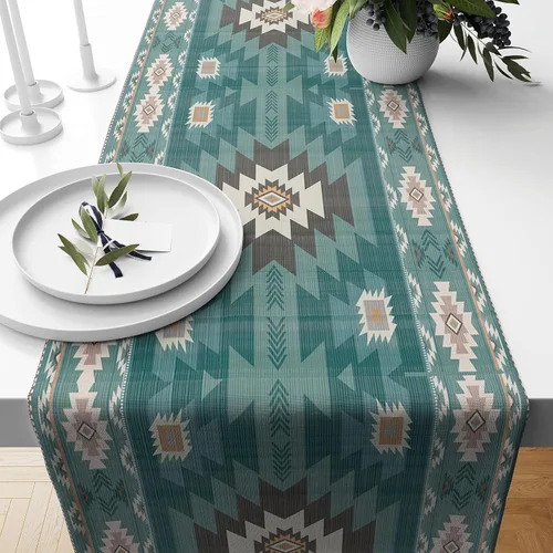 Miniatura 3 de Camino de mesa étnico del suroeste, navajo tribal nativo americano, bohemio, patrón geométrico azteca, camino de mesa para cocina, mesa de comedor