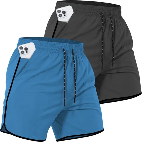 Miniatura 15 de Paquete de 2 pantalones cortos deportivos de entrenamiento de 5 pulgadas para hombre, pantalones cortos de gimnasio de secado rápido con bolsillos