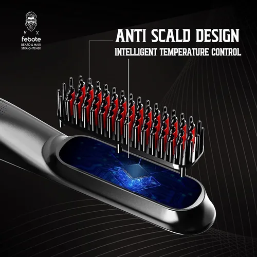 Miniatura 4 de Cepillo iónico calentado para alisar el cabello para hombres, 5 ajustes de temperatura, antiquemaduras, moldeador de barba y bolsa de viaje