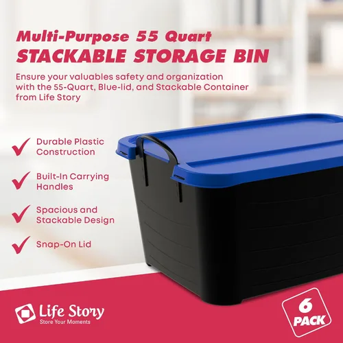 Miniatura 3 de Life Story - Paquete de 6 contenedores apilables de almacenamiento resistentes, organizador para el hogar de 55 cuartos, contenedores versátiles