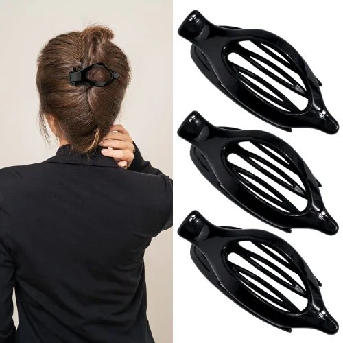 Miniatura 15 de ATODEN Pinzas planas para el cabello, 3 piezas, French Concord - Pinzas de mandíbula neutras grandes para cabello fino/grueso, blanco, marrón, negro