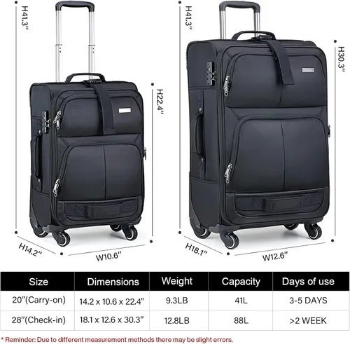 Miniatura 2 de Hanke Juego de equipaje de 202428 pulgadas, equipaje de mano expandible de lado suave, maleta grande con cerradura, equipaje de viaje con ruedas
