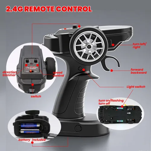 Miniatura 7 de QUN XING Coche de control remoto 1:24 oficialmente licenciado Lambo veneno RC Drift Car con luces LED 2.4GHz 4WD 15KM/H de alta velocidad, batería