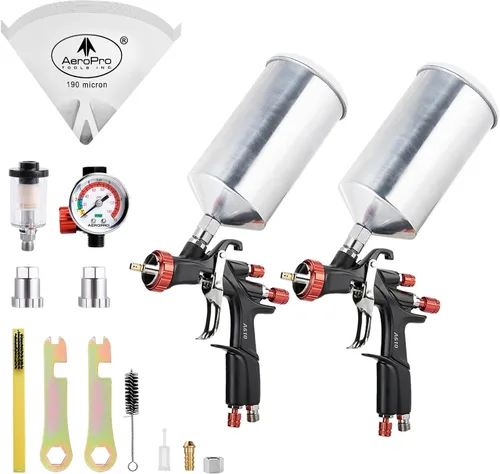 Miniatura 8 de AEROPRO HERRAMIENTAS R500 Pistola de pulverización de aire LVLP con boquillas de 1.3/1.5/1.7mm y regulador de aire, pistolas de pintura A610