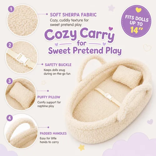 Miniatura 2 de June Garden Cozy Dream Doll Bassinet - Portador Portátil para Muñecas de Bebé - Se Adapta a Muñecas American Girl o Osos de Peluche de hasta 14