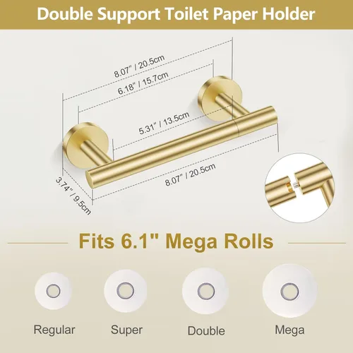 Miniatura 3 de TQKAG Juego de 5 piezas de accesorios de baño de oro cepillado 23.6" SUS304 Juego de toallero de baño de acero inoxidable Soporte de toalla de baño