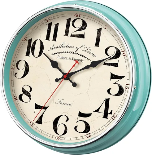 Miniatura 9 de Reloj de Pared de Campo de Metal de 12.4" Vintage Retro Relojes de Pared Silenciosos Sin Tictac Fácil de Leer para Sala de Estar, Cocina, Turquesa