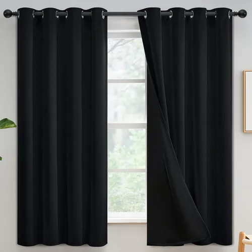 Miniatura 302 de Yakamok Cortinas negras, cortinas de ventana con aislamiento térmico y eficiencia energética para dormitorio, cortinas opacas completas y cortinas