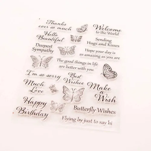 Miniatura 5 de Sellos transparentes de mariposas con sentimientos, diseño de palabras de felicitación de mariposa, sellos transparentes para decoración de tarjetas