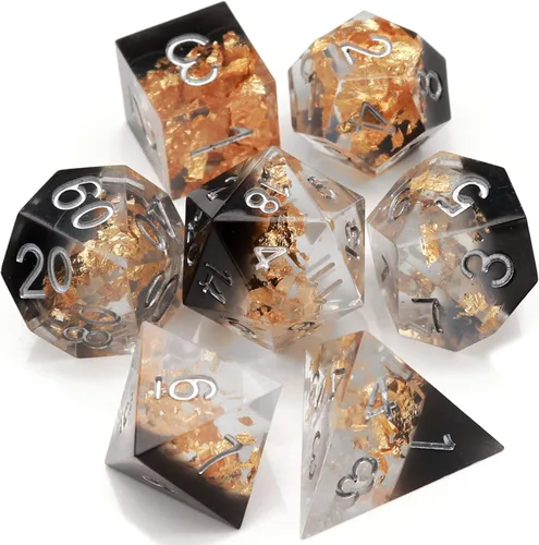 Miniatura 26 de Haxtec Juego de dados brillantes de borde afilado, dados DND de resina hechos a mano con inclusión de Mylar iridiscente, mezcla de color morado Azul