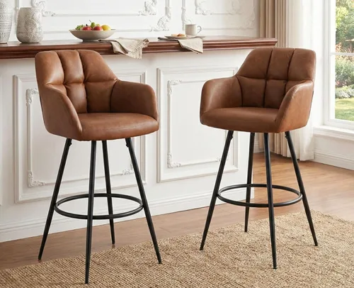 Miniatura 18 de ROCITY Juego de 2 taburetes de bar de terciopelo con respaldo, silla de bar beige para isla de cocina, taburetes de bar modernos con patas de metal