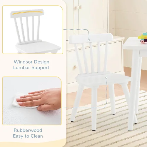 Miniatura 6 de Curipeer Windsor - Juego de mesa y 2 sillas para niños, juego de mesa y sillas de madera de goma para arte, jugar, manualidades, actividad