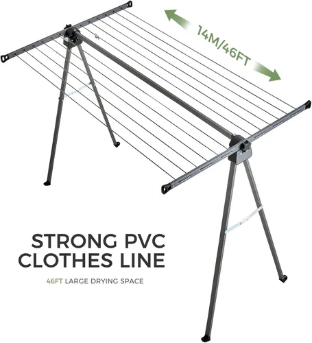Miniatura 5 de JS HANGER Tendedero plegable para exteriores, de acero inoxidable resistente, secadora de ropa portátil plegable de 46 pies
