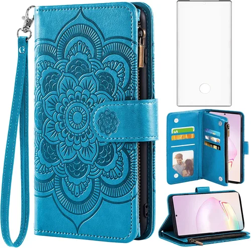 Asuwish Funda compatible con Samsung Galaxy Note 20 Ultra Glaxay Note20 Plus 5G y protector de pantalla de vidrio templado con tapa para Gaxaly Azul