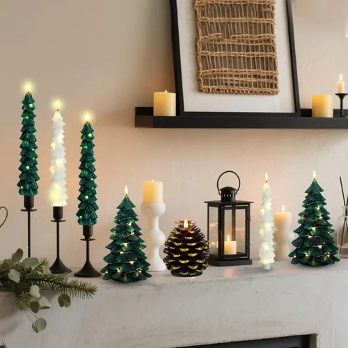 Miniatura 3 de kakoya Velas sin Llama de Árbol de Navidad con Control Remoto, 2 Piezas Velas LED Parpadeantes de Cera Real Verde que Funcionan con Batería