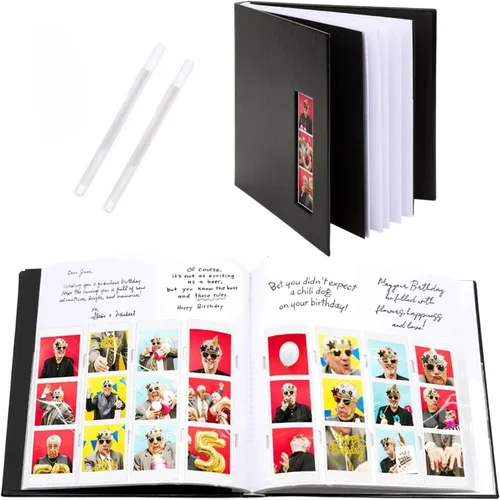 PBF - Álbum de fotos para cabina de fotos, libro de invitados con insertos de imagen transparentes de 2 x 6, cubierta negra con fundas de plástico y