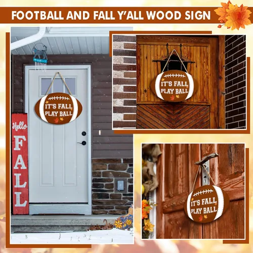 Miniatura 4 de YIXAXKAO Letrero de madera para puerta de fútbol de otoño, letrero de corona, colgante de puerta, decoración colgante de madera, letrero decorativo