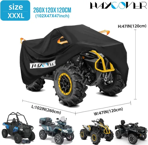 Miniatura 2 de Cubierta para cuatrimoto, resistente al agua, color negro, tela Oxford, protectora de 4 ruedas para 102 pulgadas, Kawasaki Polaris Yamaha Can-Am