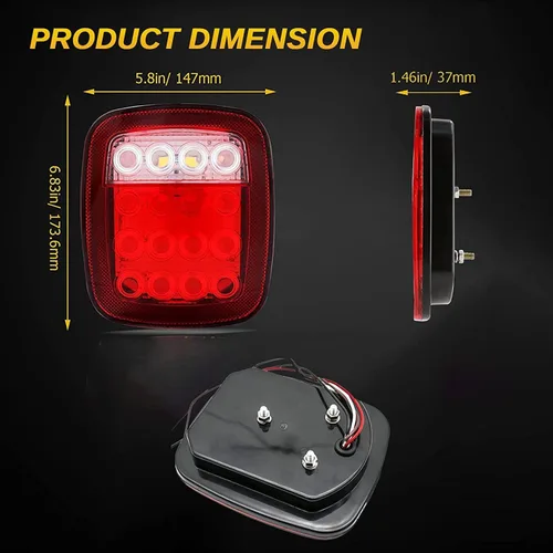 Miniatura 6 de 4 piezas 16 LED Luces traseras universales, 12V Luces indicadoras de parada, giro, reversa, marcha atrás, de frenado, marcador de distancia