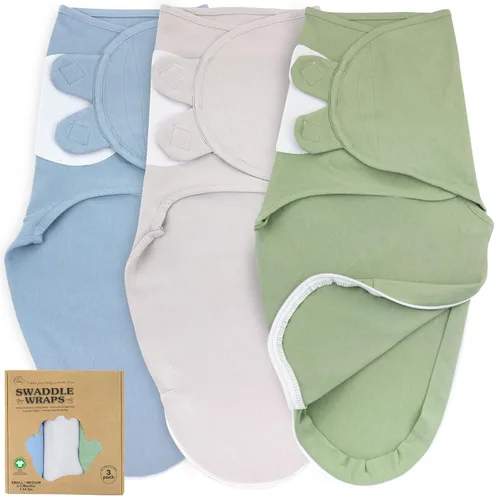 Miniatura 33 de Mantas para envolver para recién nacidos – Juego de 3 mantas para bebé de 0-3 meses – Saco de dormir ajustable – Envuelto suave de algodón orgánico