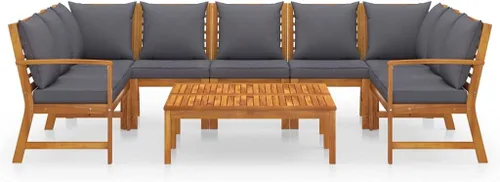 Miniatura 3 de Ensemble Salon de Jardin 9 Pièces en Bois d'Acacia Massif avec Coussins Gris, Mobilier d'Extérieur Modulable Pour Terrasse et Balcon, Confortable et