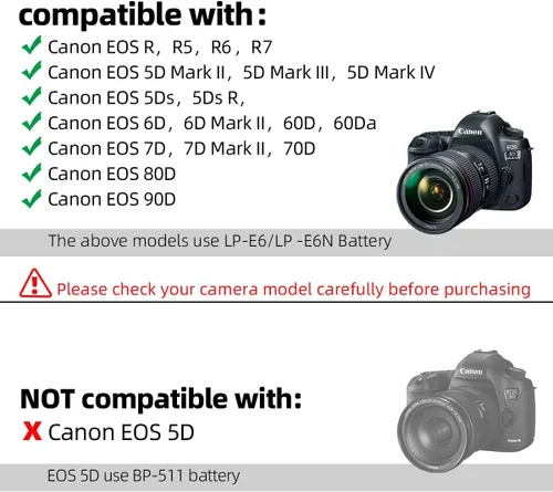Miniatura 3 de Glorich ACK-E6 Adaptador de corriente de CA DR-E6 Acoplador DC LP-E6 LP-E6N Kit de fuente de alimentación de batería ficticia para cámaras Canon EOS