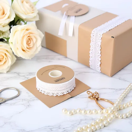 Miniatura 7 de Cinta de encaje blanco crema de 1.2 pulgadas de ancho x 50 yardas de tela de encaje con patrón vintage, perfecta para envolver regalos