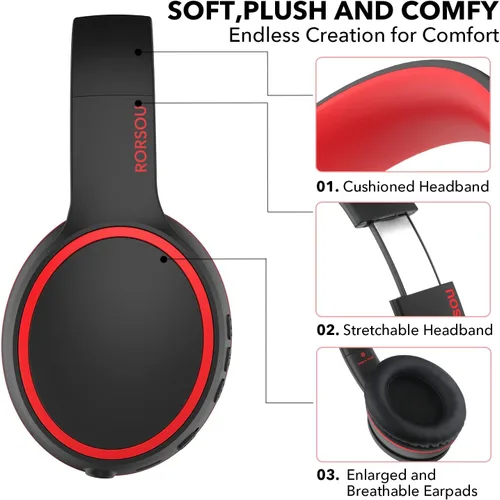 Miniatura 3 de B10 auriculares Bluetooth supraaurales, 2 modos de música EQ (Normal/Graves) y 50 horas de reproducción, auriculares inalámbricos con micrófono