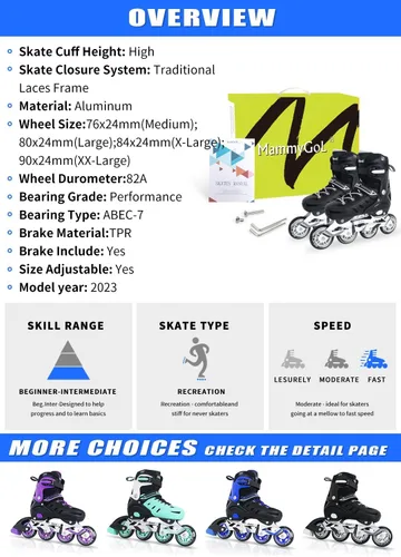 Miniatura 4 de MammyGol - Patines en línea ajustables para adultos, patines seguros y duraderos con ruedas gigantes, patines profesionales de alto rendimiento