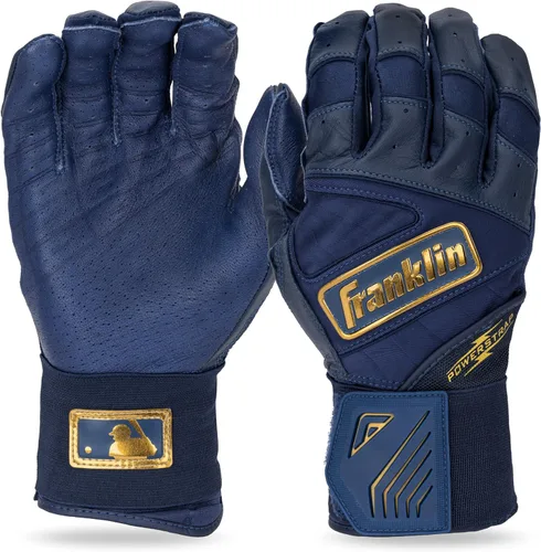 Miniatura 18 de Franklin Sports MLB - Guantes de bateo Infinite Powerstrap para béisbol + sóftbol de puño largo, para adultos y jóvenes Blanco/Dorado