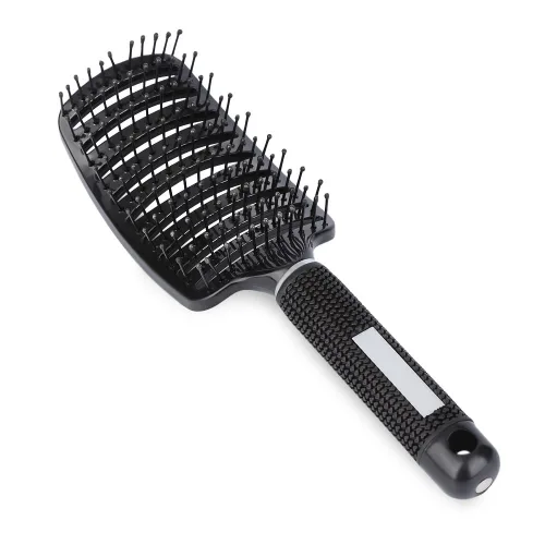 Cepillo de pelo para secador de pelo, cepillo de masaje para desenredar de paleta larga y rizada, peine de volumen recto de secado rápido, Negro